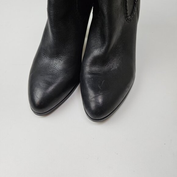 Karl Lagerfield Province Leather Trimmed Heeled Booties 8.5 Black Boot - Picture 3 of 11